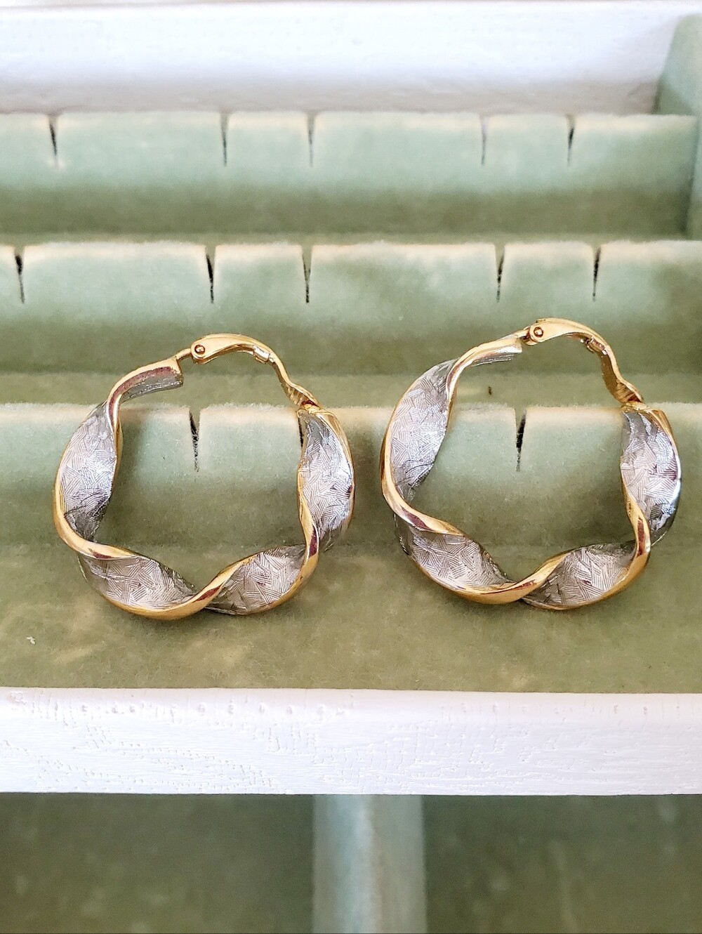 Vintage Two-Tone Twisted Hoop Earrings - Gold & Silver